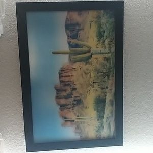 Glassy wall plake for  leaving room walls , with little high rocks and cactus